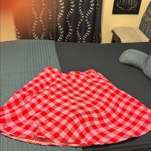 Red and pink Checkered Women's Skirt